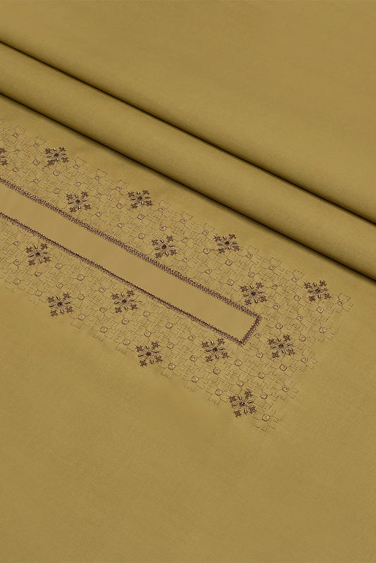 Picture of Fabrich - Men's Unstitch Cross Stitch Embroidered Neckline Kameez Shalwar -Antique Gold - Available at Raja Sahib