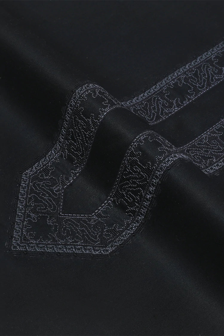 Picture of Fabrich - Men's Unstitch Cross Stitch Embroidered Neckline Kameez Shalwar - Black - Available at Raja Sahib