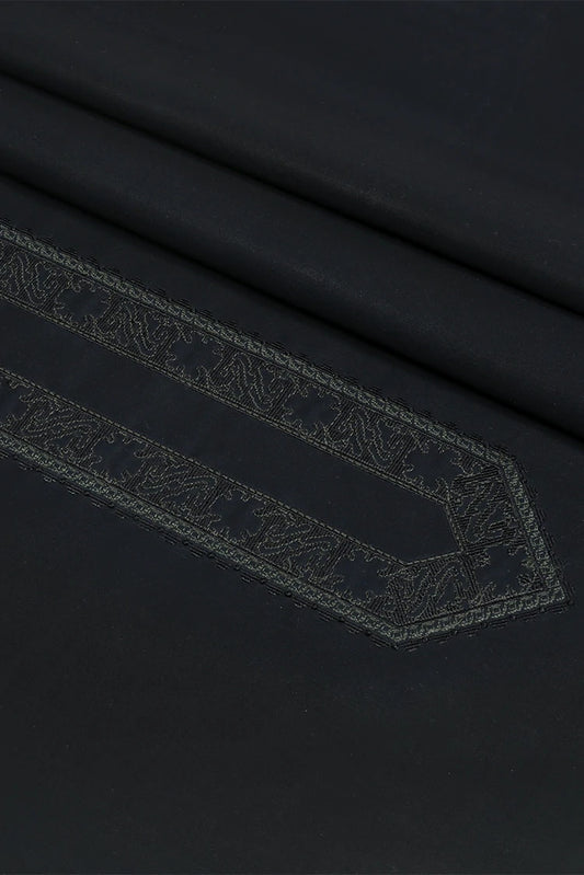 Picture of Fabrich - Men's Unstitch Cross Stitch Embroidered Neckline Kameez Shalwar - Black - Available at Raja Sahib