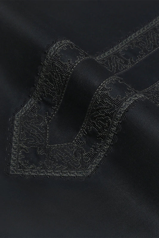 Picture of Fabrich - Men's Unstitch Cross Stitch Embroidered Neckline Kameez Shalwar - Black - Available at Raja Sahib