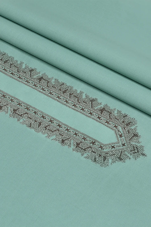 Picture of Fabrich - Men's Unstitch Cross Stitch Embroidered Neckline Kameez Shalwar - Sage - Available at Raja Sahib
