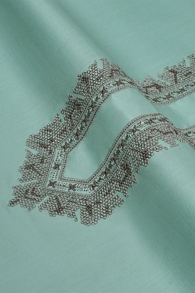 Picture of Fabrich - Men's Unstitch Cross Stitch Embroidered Neckline Kameez Shalwar - Sage - Available at Raja Sahib