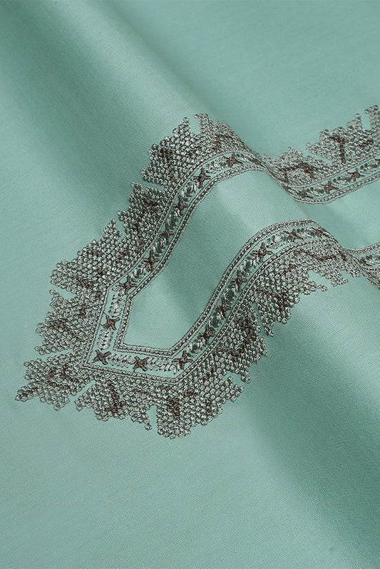 Picture of Fabrich - Men's Unstitch Cross Stitch Embroidered Neckline Kameez Shalwar - Sage - Available at Raja Sahib