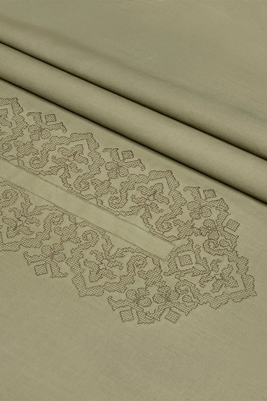 Picture of Fabrich - Men's Unstitch Cross Stitch Embroidered Neckline Kameez Shalwar - Ecru - Available at Raja Sahib