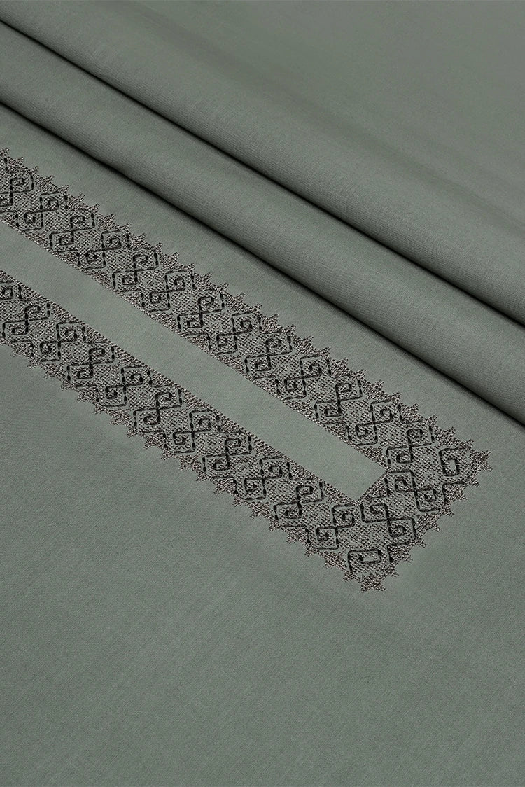 Picture of Fabrich - Men's Unstitch Cross Stitch Embroidered Neckline Kameez Shalwar - Moss - Available at Raja Sahib