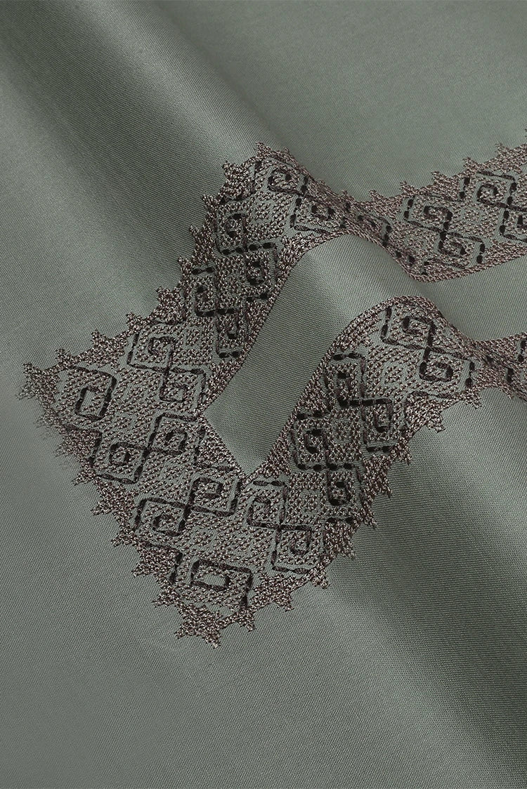 Picture of Fabrich - Men's Unstitch Cross Stitch Embroidered Neckline Kameez Shalwar - Moss - Available at Raja Sahib