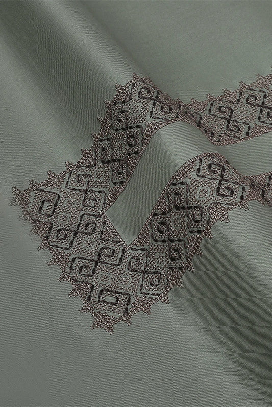 Picture of Fabrich - Men's Unstitch Cross Stitch Embroidered Neckline Kameez Shalwar - Moss - Available at Raja Sahib