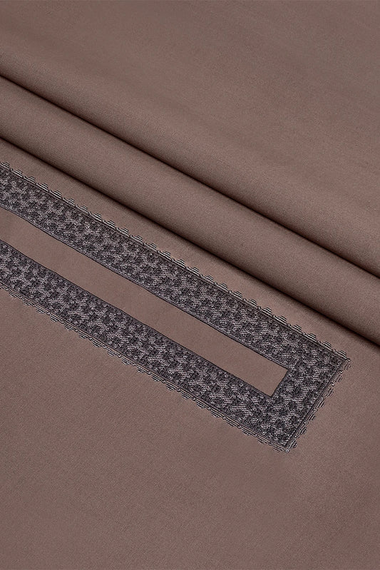 Picture of Fabrich - Men's Unstitch Cross Stitch Embroidered Neckline Kameez Shalwar - Mocha - Available at Raja Sahib