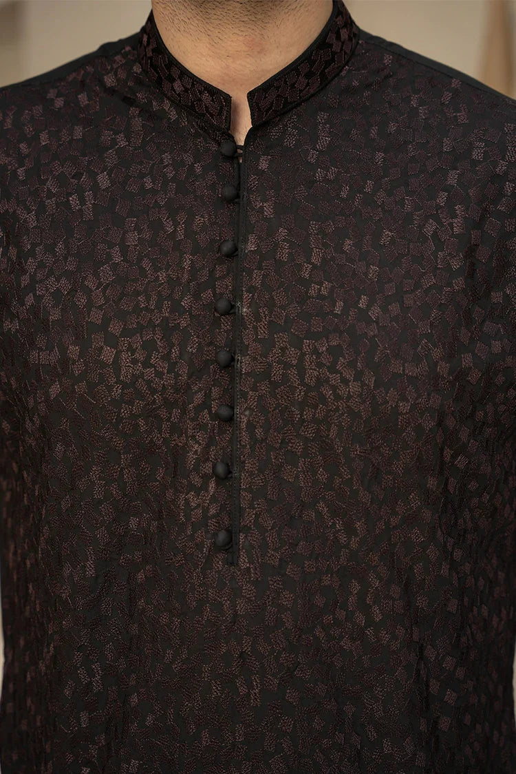Picture of Fabrich - Men's Embroidered Unstitch Kameez Shalwar - Black - Available at Raja Sahib