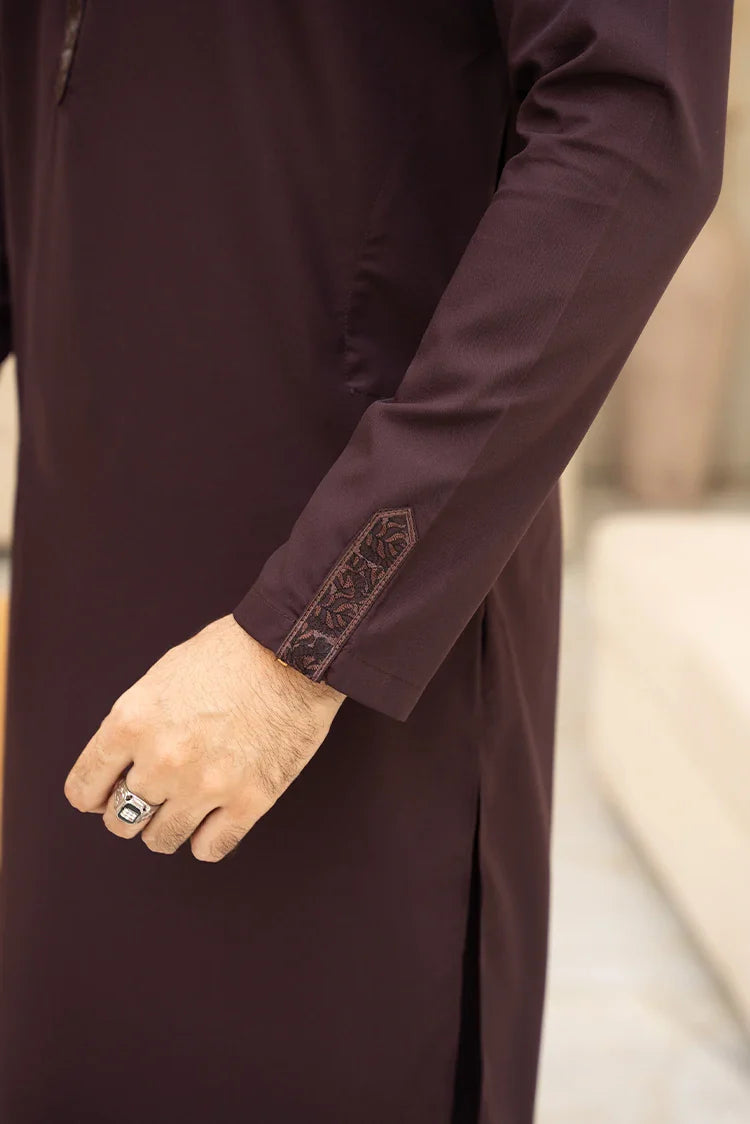 Picture of Fabrich - Men's Embroidered Unstitch Kameez Shalwar - Maroon Oak - Available at Raja Sahib