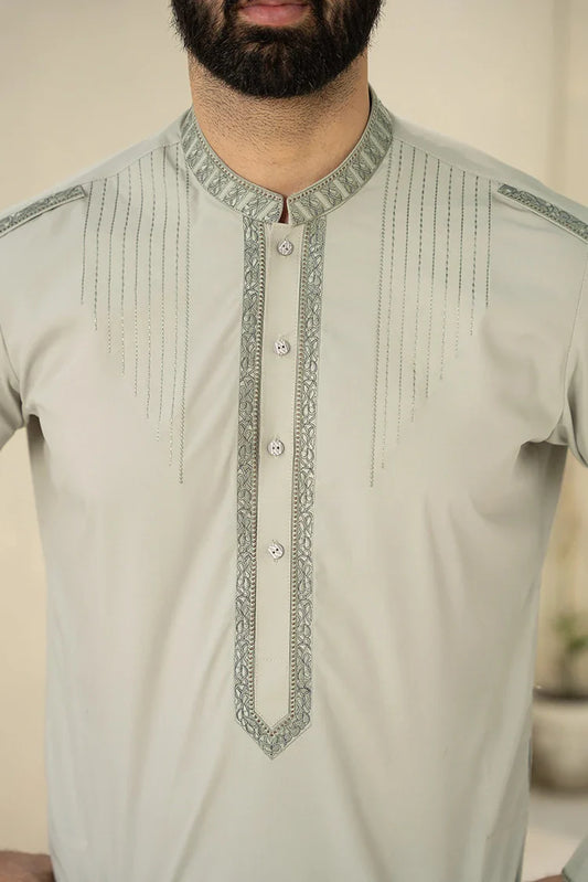 Picture of Fabrich - Men's Embroidered Unstitch Kameez Shalwar - Nyanza - Available at Raja Sahib