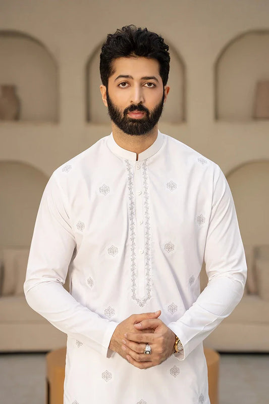 Picture of Fabrich - Men's Embroidered Unstitch Kameez Shalwar - Off White - Available at Raja Sahib