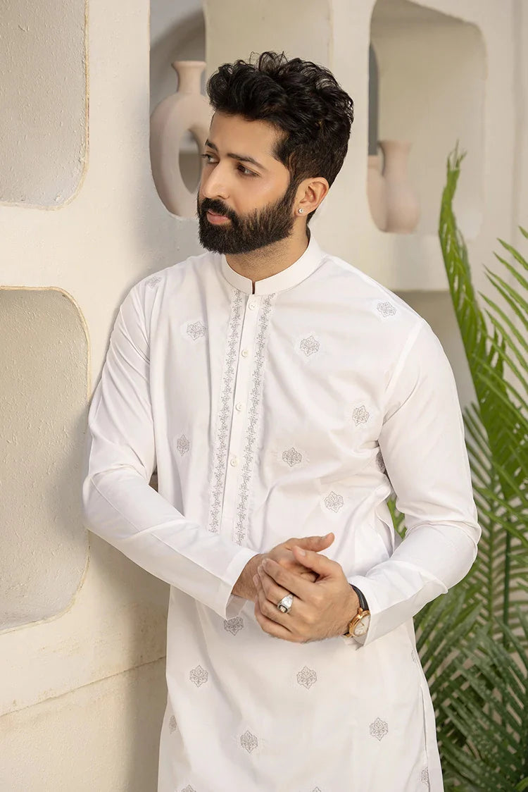 Picture of Fabrich - Men's Embroidered Unstitch Kameez Shalwar - Off White - Available at Raja Sahib