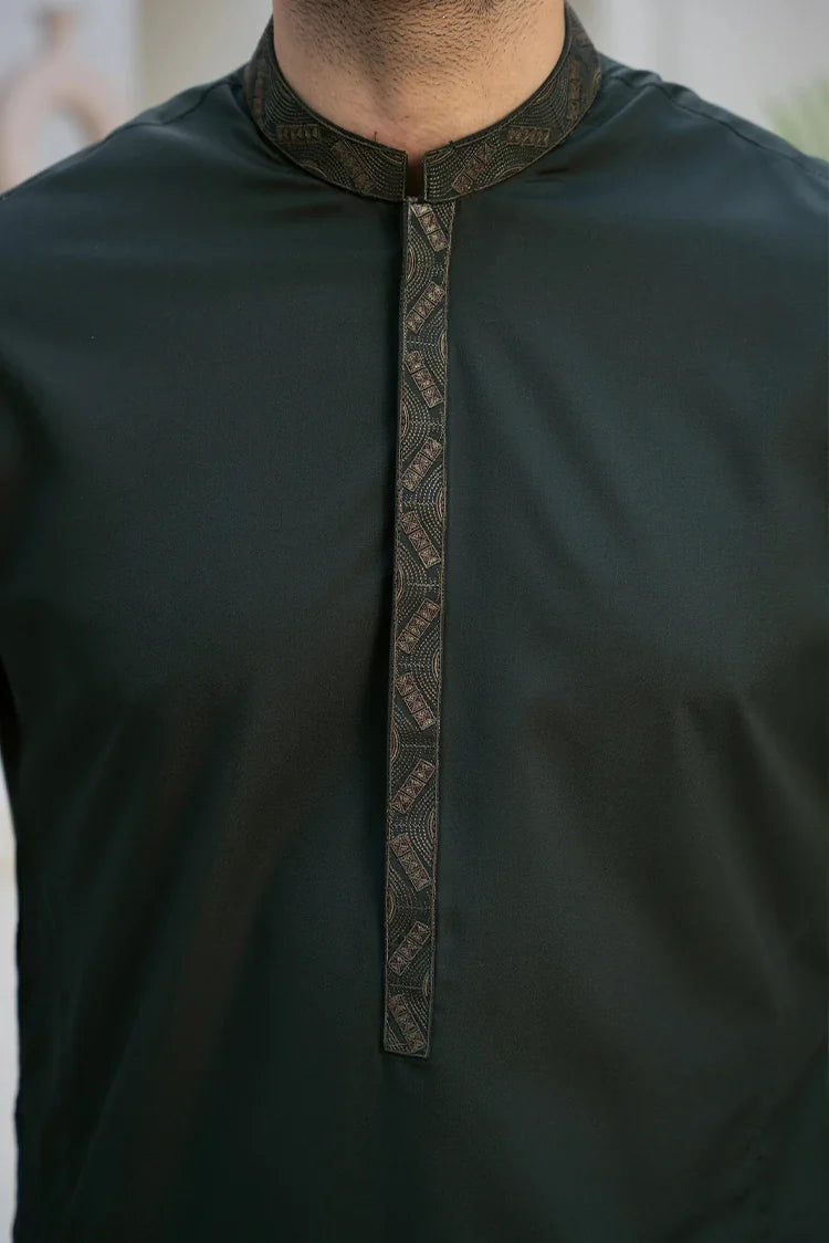 Picture of Fabrich - Men's Embroidered Unstitch Kameez Shalwar - Phthalo Green - Available at Raja Sahib
