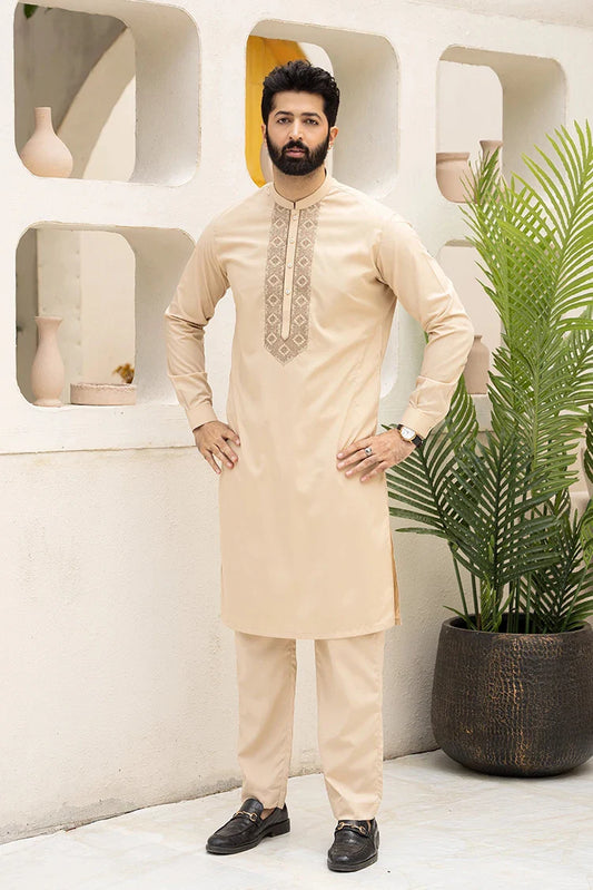 Picture of Fabrich - Men's Embroidered Unstitch Kameez Shalwar - Whip - Available at Raja Sahib