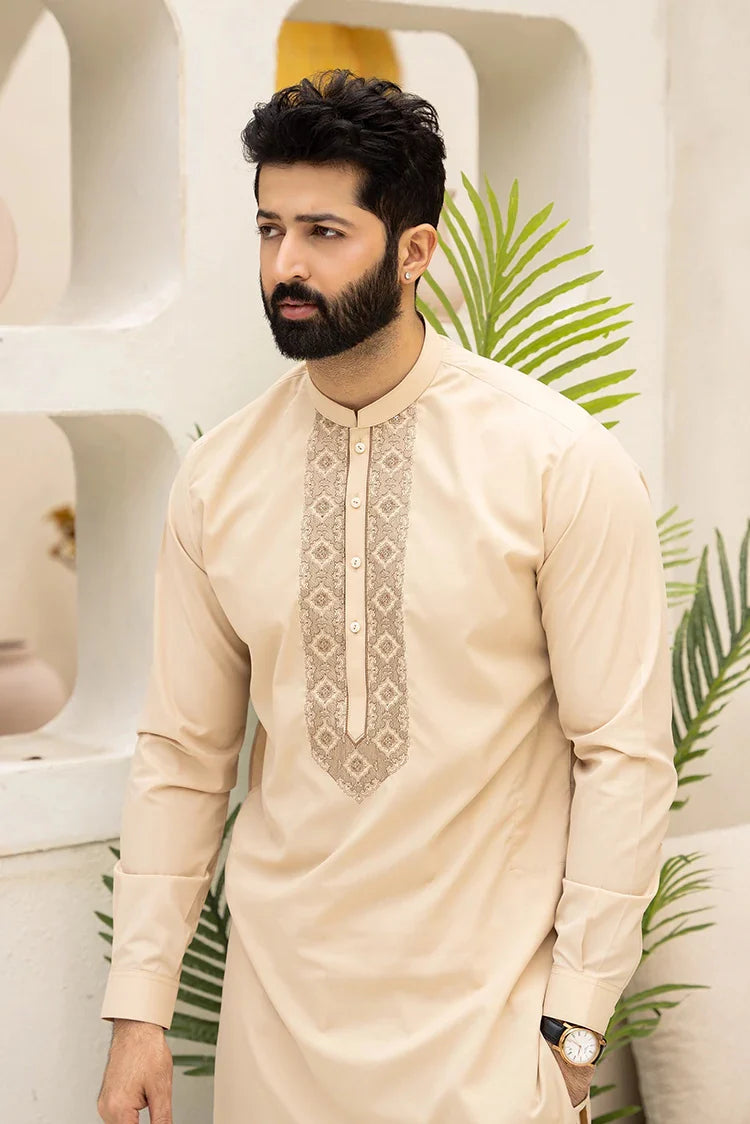 Picture of Fabrich - Men's Embroidered Unstitch Kameez Shalwar - Whip - Available at Raja Sahib
