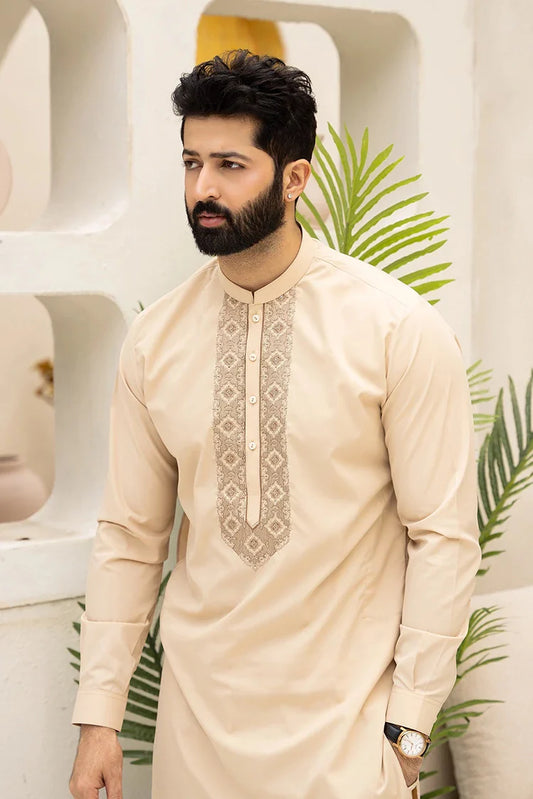 Picture of Fabrich - Men's Embroidered Unstitch Kameez Shalwar - Whip - Available at Raja Sahib