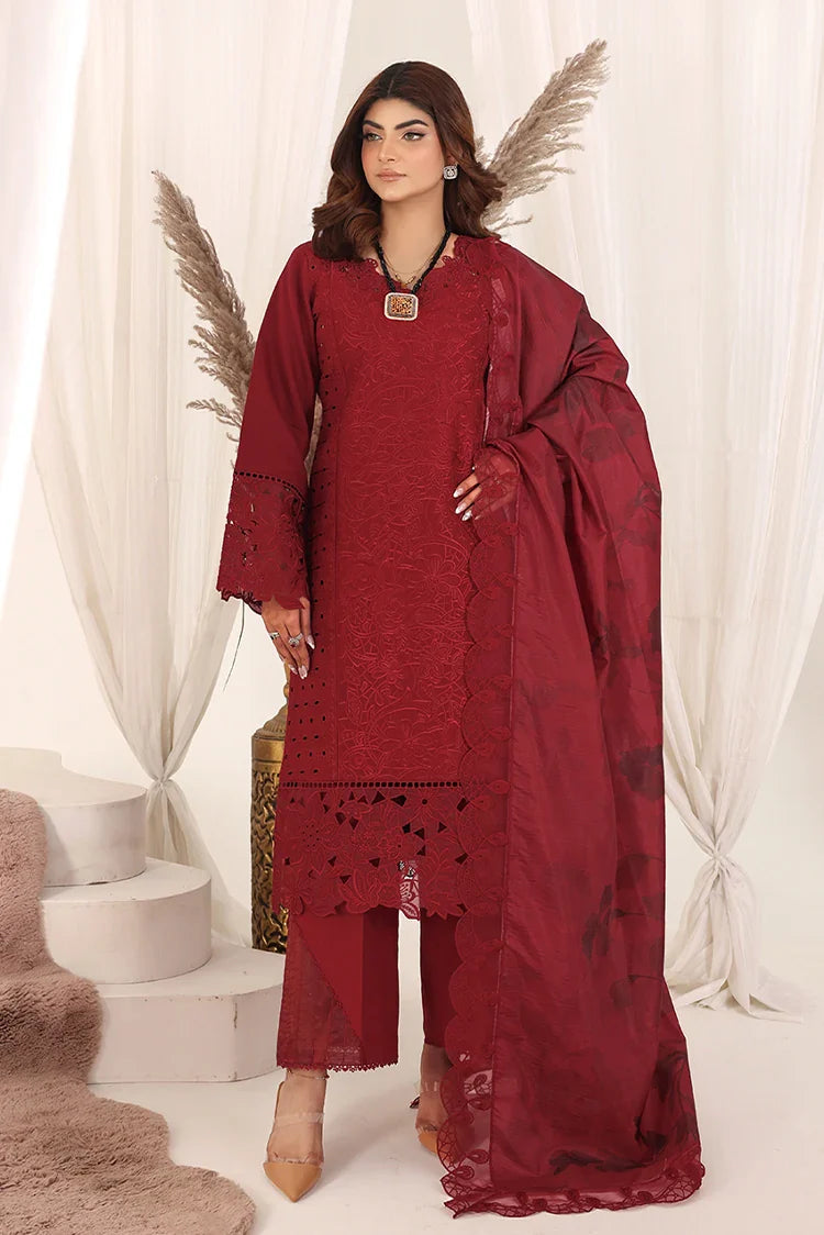 Picture of Bella Studio - Luxury Embroidered Lawn Collection - Falu Maroon - Available at Raja Sahib