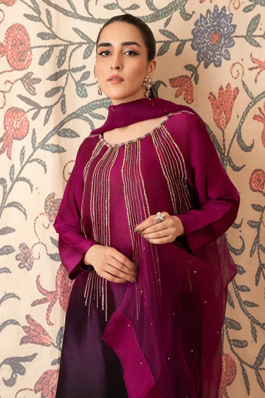 Picture of Stitch Vibes - Morganite RTW Collection - 3 PC - Magenta Tonal Embellished Dress - Available at Raja Sahib