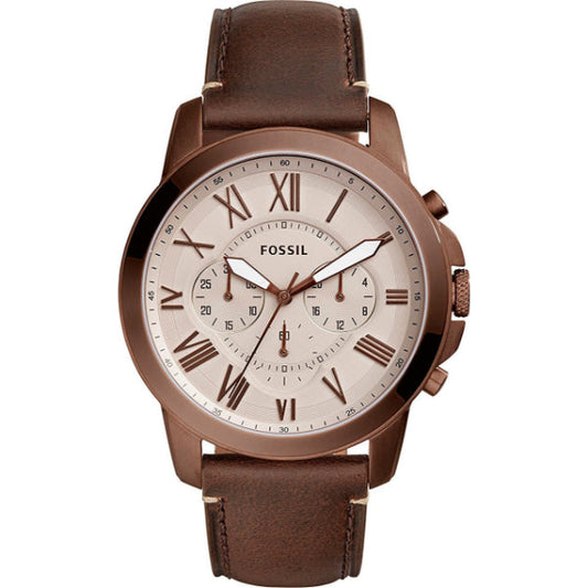 Picture of Fossil Grant Brown Leather Strap Cream Dial Chronograph Quartz Watch for Gents - FS5344 - Available at Raja Sahib