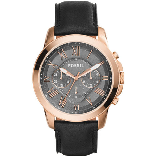 Picture of Fossil Grant Black Leather Strap Grey Dial Chronograph Quartz Watch for Gents - FS5085 - Available at Raja Sahib