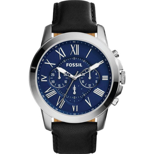 Picture of Fossil Grant Black Leather Strap Blue Dial Chronograph Quartz Watch for Gents - FS4990 - Available at Raja Sahib