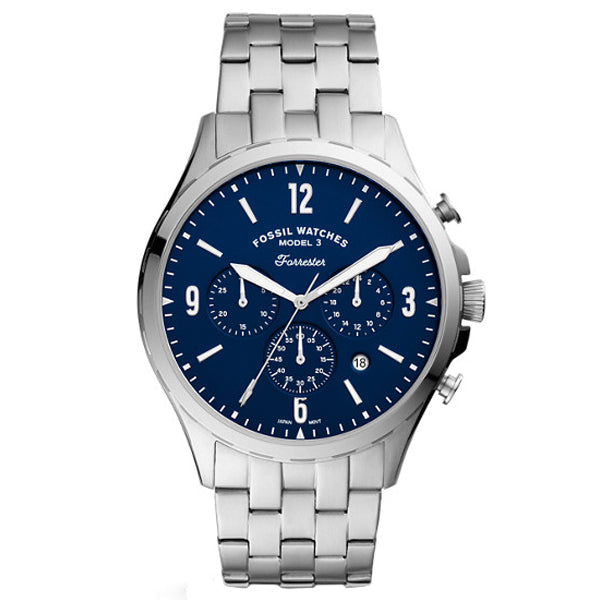 Picture of Fossil Forrester Silver Stainless Steel Blue Dial Chronograph Quartz Watch for Gents - FS5605 - Available at Raja Sahib