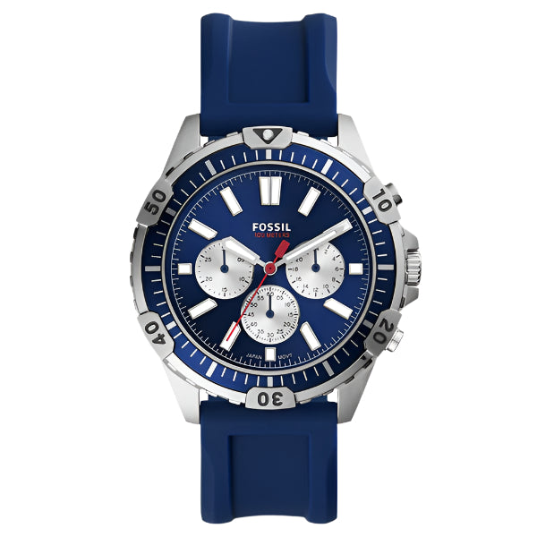 Picture of Fossil Garrett Blue Leather Strap Blue Dial Chronograph Quartz Watch for Gents - FS5709 - Available at Raja Sahib