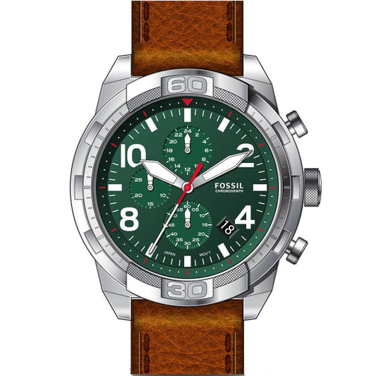 Picture of Fossil Bronson Brown Leather Strap Green Dial Chronograph Quartz Watch for Gents - FS5738 - Available at Raja Sahib