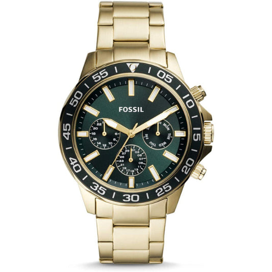 Fossil Bannon Multifunction Gold Stainless Steel Green Dial Chronograph Quartz Watch for Gents - Fossil BQ2493