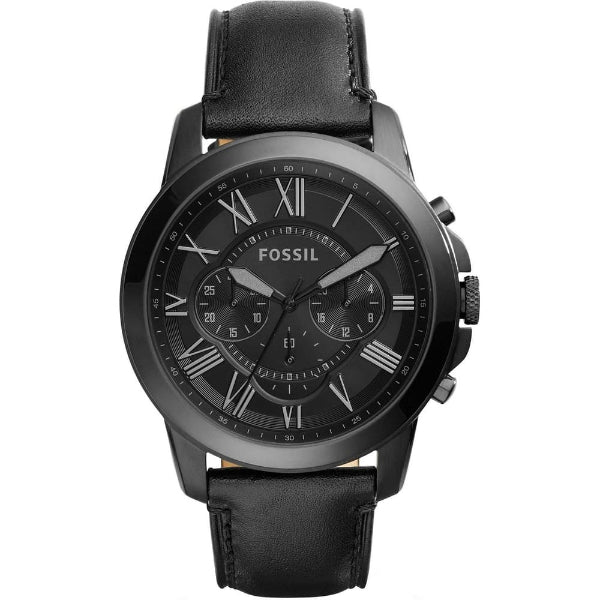 Picture of Fossil Grant Black Leather Strap Black Dial Chronograph Quartz Watch for Gents - FS5132 - Available at Raja Sahib