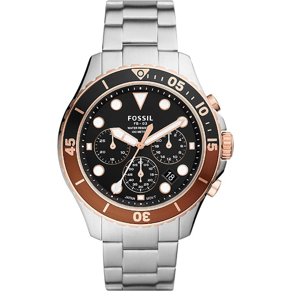 Picture of Fossil FB-03 Silver Stainless Steel Black Dial Chronograph Quartz Watch for Gents - FS5768 - Available at Raja Sahib