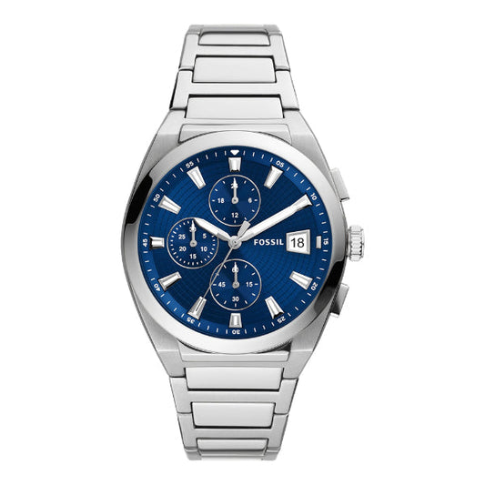 Picture of Fossil Everett Silver Stainless Steel Blue Dial Chronograph Quartz Watch for Gents - FS5795 - Available at Raja Sahib