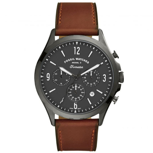 Picture of Fossil Forrester Brown Leather Strap Gray Dial Chronograph Quartz Watch for Gents - FS5815 - Available at Raja Sahib