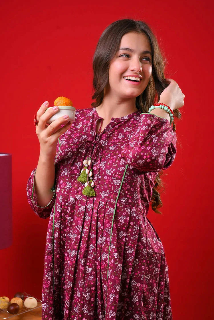 Picture of Senorita - Maroon & Multicolor - Casual Kurta - Cotton Lawn Printed - GAA-03271 - Available at Raja Sahib