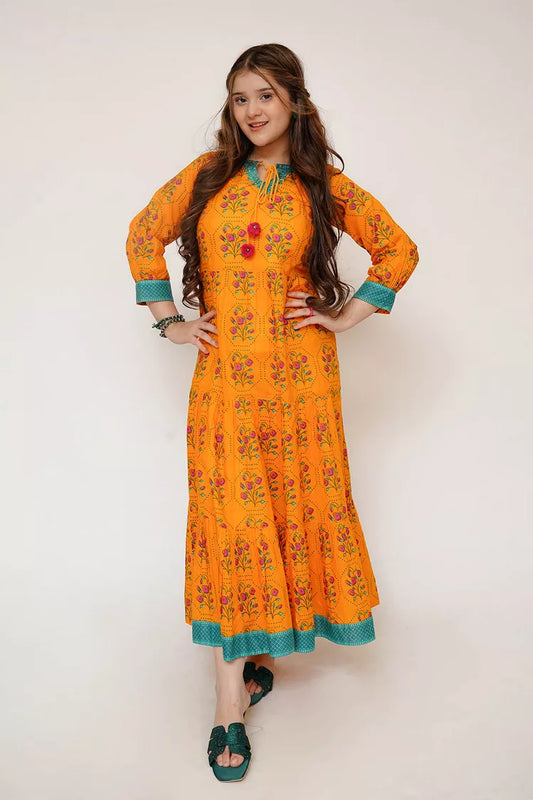 Picture of Senorita - Girls Eid Dress - Yellow & Multicolor - Casual Maxi - GAA-03477 - Available at Raja Sahib