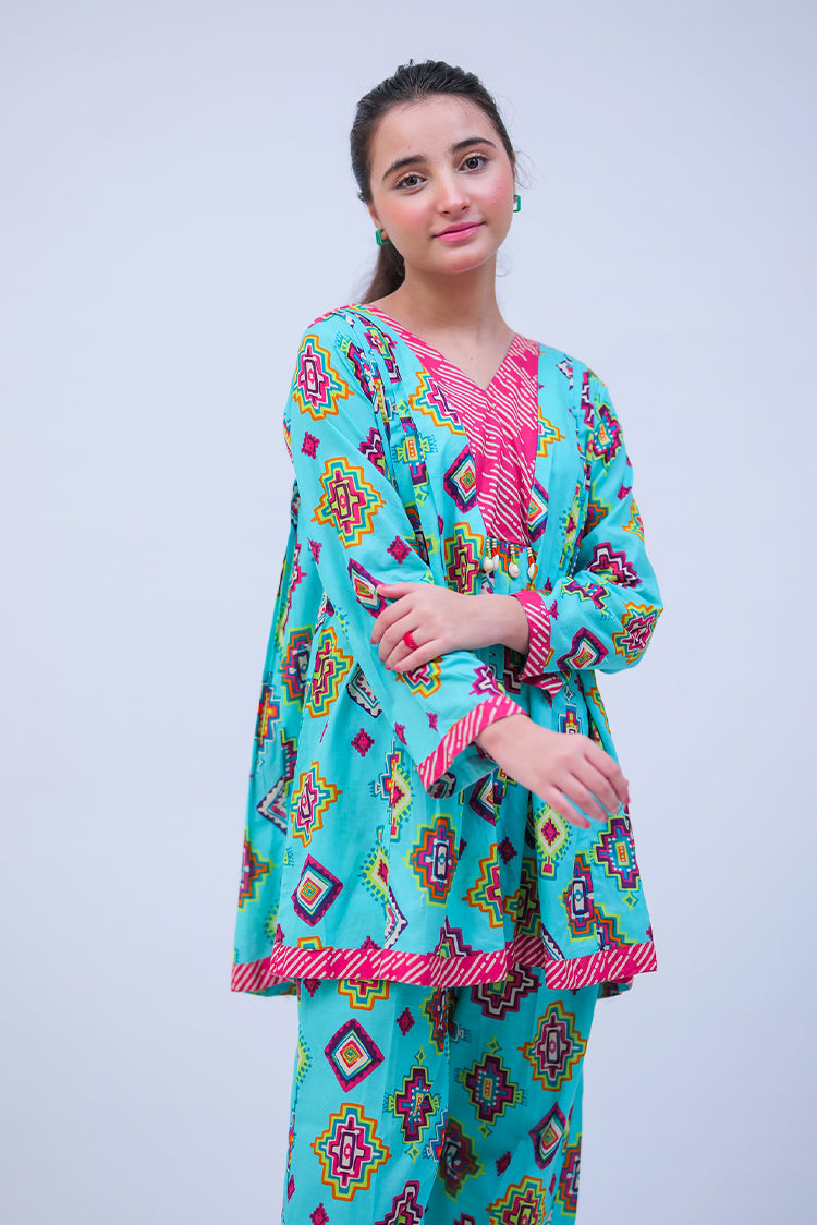 Picture of Senorita - GAC-02717 | Sea Green & Multicolor | Casual 2 Piece Suit | Cotton Lawn Printed - Available at Raja Sahib