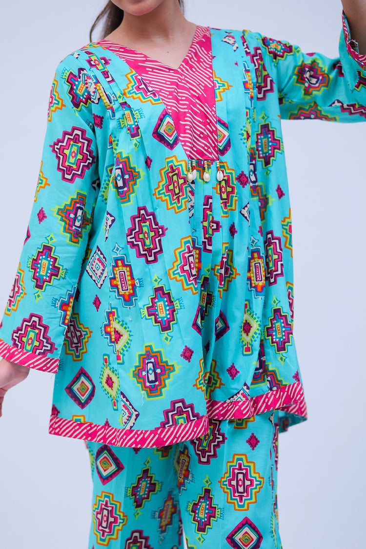 Picture of Senorita - GAC-02717 | Sea Green & Multicolor | Casual 2 Piece Suit | Cotton Lawn Printed - Available at Raja Sahib