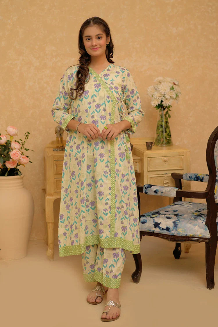 Picture of GAC-02807 | Cream & Multicolor | Casual 2 Piece Suit | Cotton Dobby Self - Available at Raja Sahib