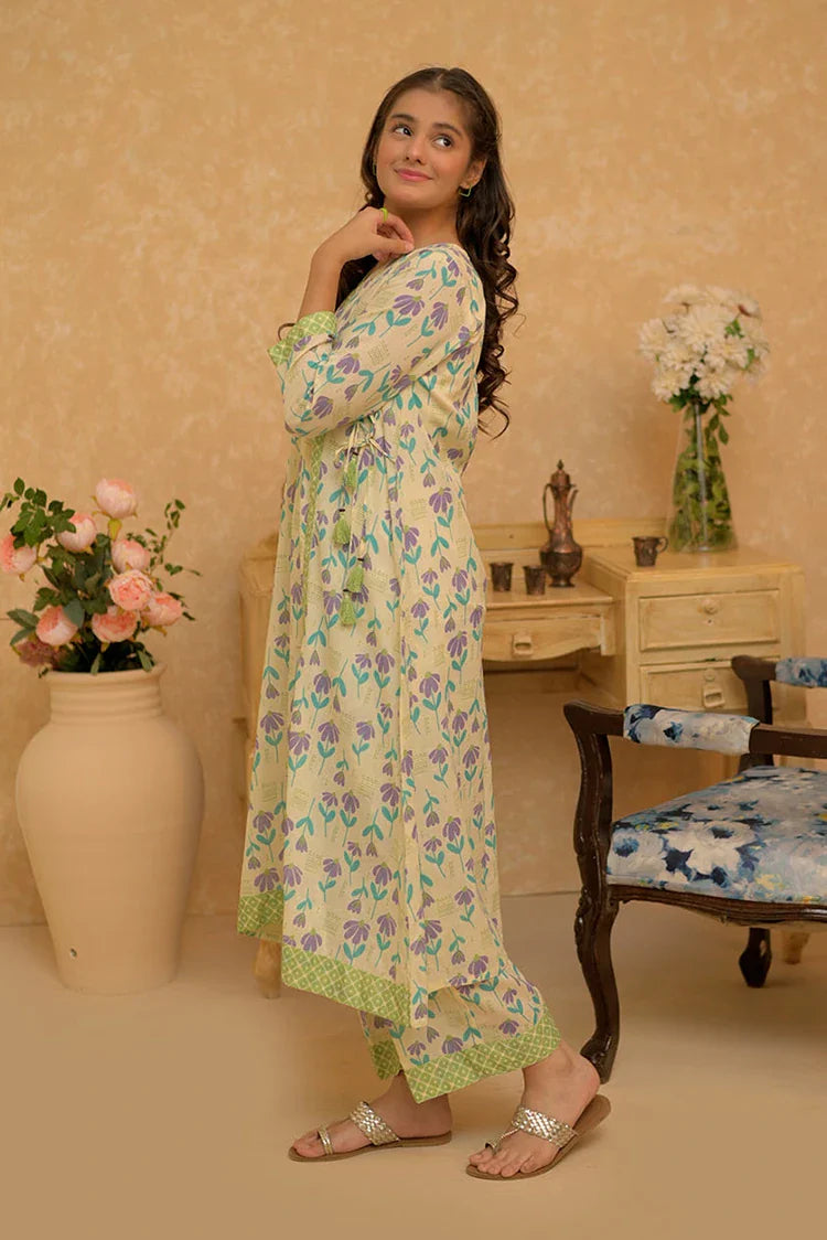 Picture of GAC-02807 | Cream & Multicolor | Casual 2 Piece Suit | Cotton Dobby Self - Available at Raja Sahib