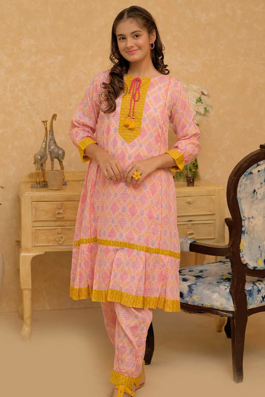 Picture of GAC-02808 | Pink & Multicolor | Casual 2 Piece Suit | Cotton Dobby Self - Available at Raja Sahib