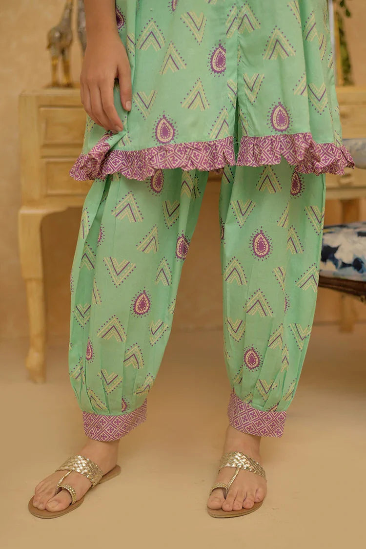 Picture of GAC-02818 | Light Green & Multicolor | Casual 2 Piece Suit | Cotton Dobby Print - Available at Raja Sahib