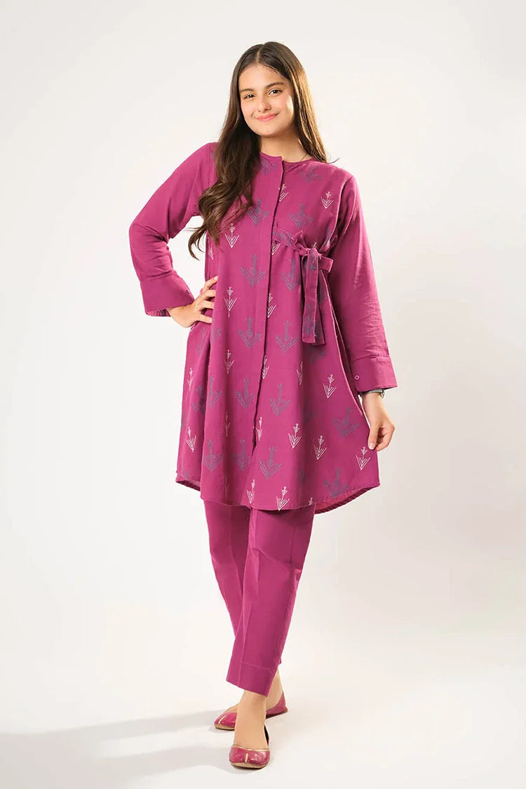 Picture of Girls winter clothes | Magenta | Casual 2 Piece Suit | Cotton Khaddar Dyed | GAC-03178 - Available at Raja Sahib