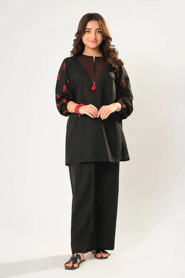 Picture of Girls winter clothes | Black | Casual 2 Piece Suit | Cotton Khaddar Dyed | GAC-03179 - Available at Raja Sahib