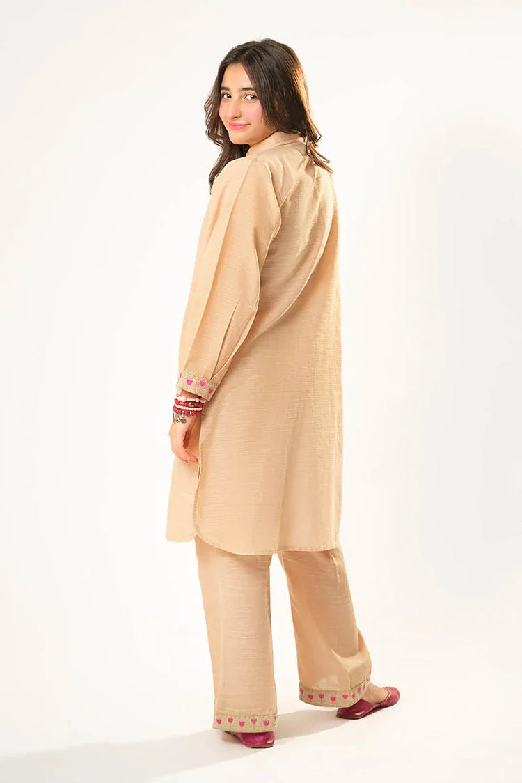 Picture of Girls winter clothes | Fawn | Casual 2 Piece Suit | Cotton Khaddar Dyed | GAC-03180 - Available at Raja Sahib