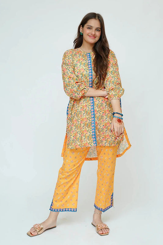 Senorita - Girls Summer Clothing - Mustard & Multicolor - Casual 2 Piece Suit  - GAD-03527