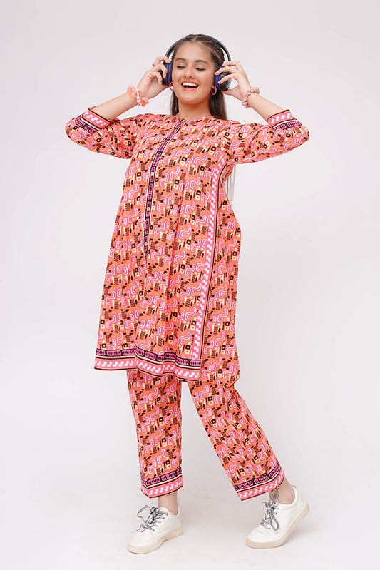 Senorita - Orange & Multicolor - Casual 2 Piece Suit  - GAC-03578
