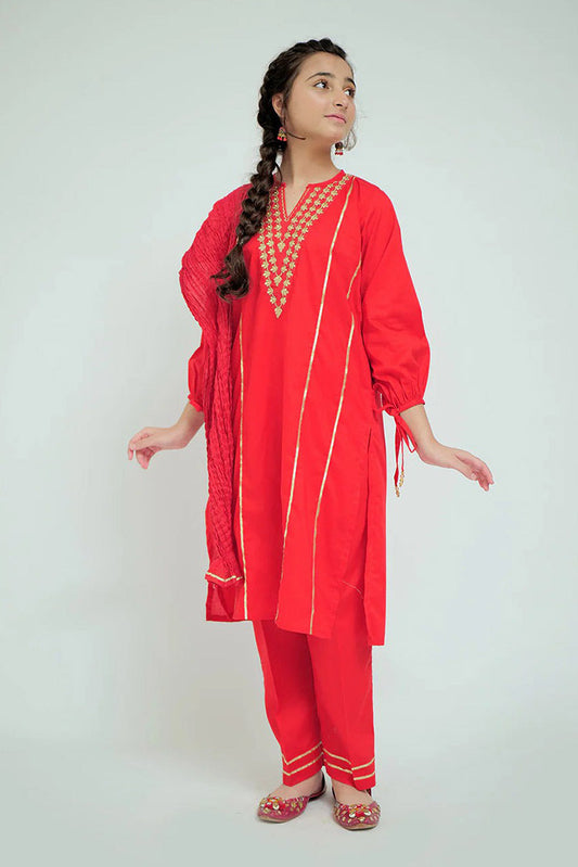 Picture of Senorita - GAD-02663 | Red | Casual 3 Piece Suit | Cotton Cambric - Available at Raja Sahib