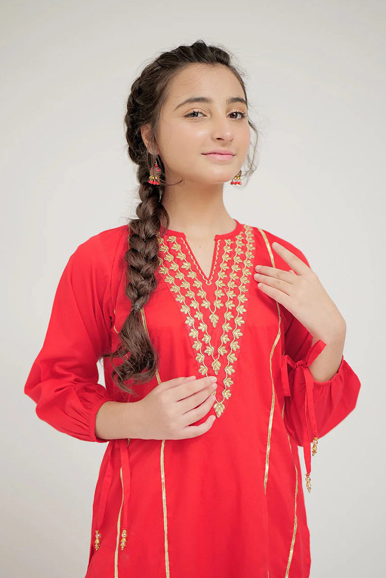 Picture of Senorita - GAD-02663 | Red | Casual 3 Piece Suit | Cotton Cambric - Available at Raja Sahib