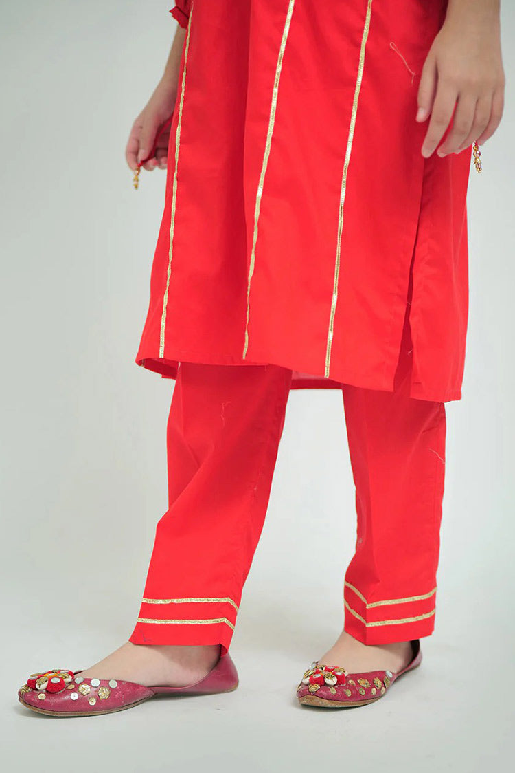 Picture of Senorita - GAD-02663 | Red | Casual 3 Piece Suit | Cotton Cambric - Available at Raja Sahib